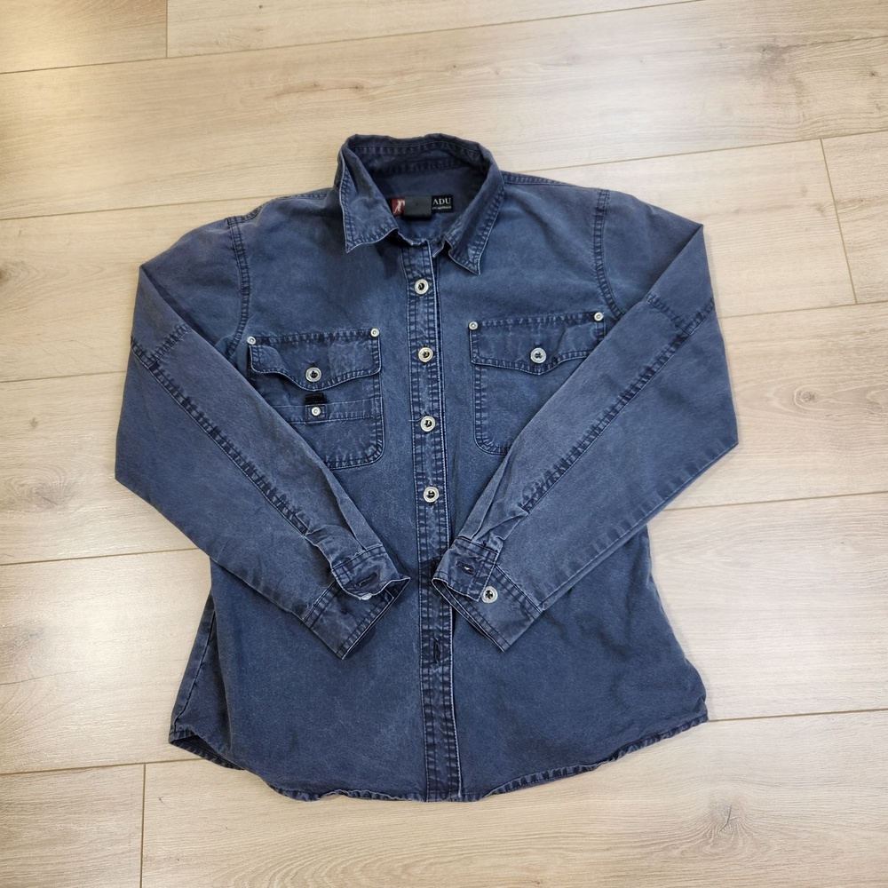 Kakadu Traders Australia Shirt Womens Medium Blue Denim Button Up Long Sleeve